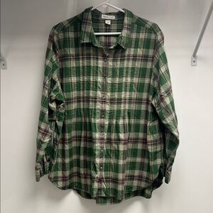Coldwater Creek Green and Purple Checkered Shirt
